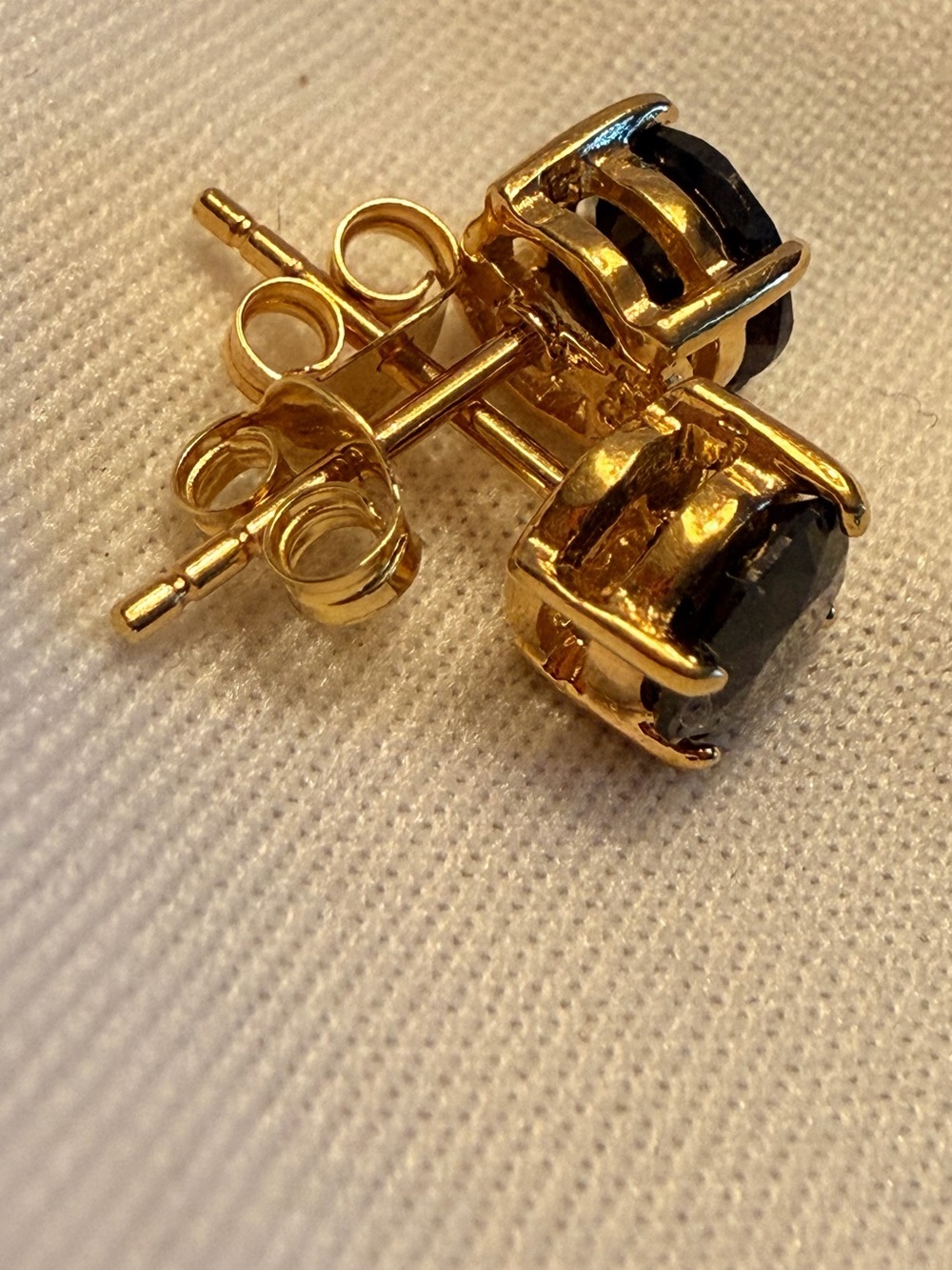 AA Black Sapphire Stud Earrings 18K Gold Over 925 Sterling Silver 0.25 CTW - Picture 2 of 10